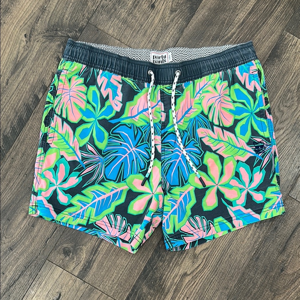 NWOT Party Pants Floral Bro Board Swim Shorts - Navy Size Large